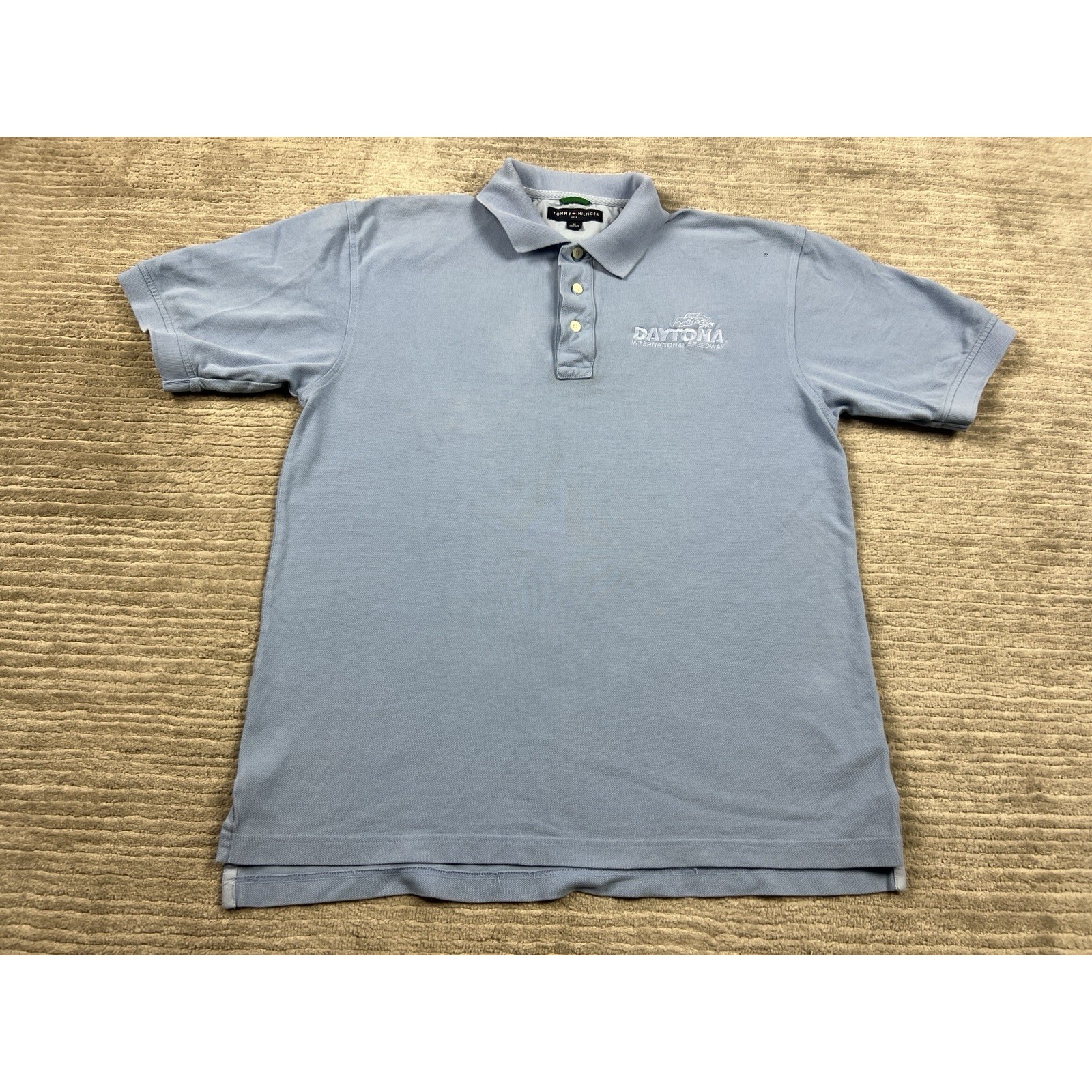 Tommy Hilfiger Daytona Speedway Polo Shirt Mens Medium Blue Short Sleeve Cotton